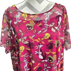 Torrid Looney Tunes Dress Size 4X Cartoon Character Print Pink Sheer Midi Y2K